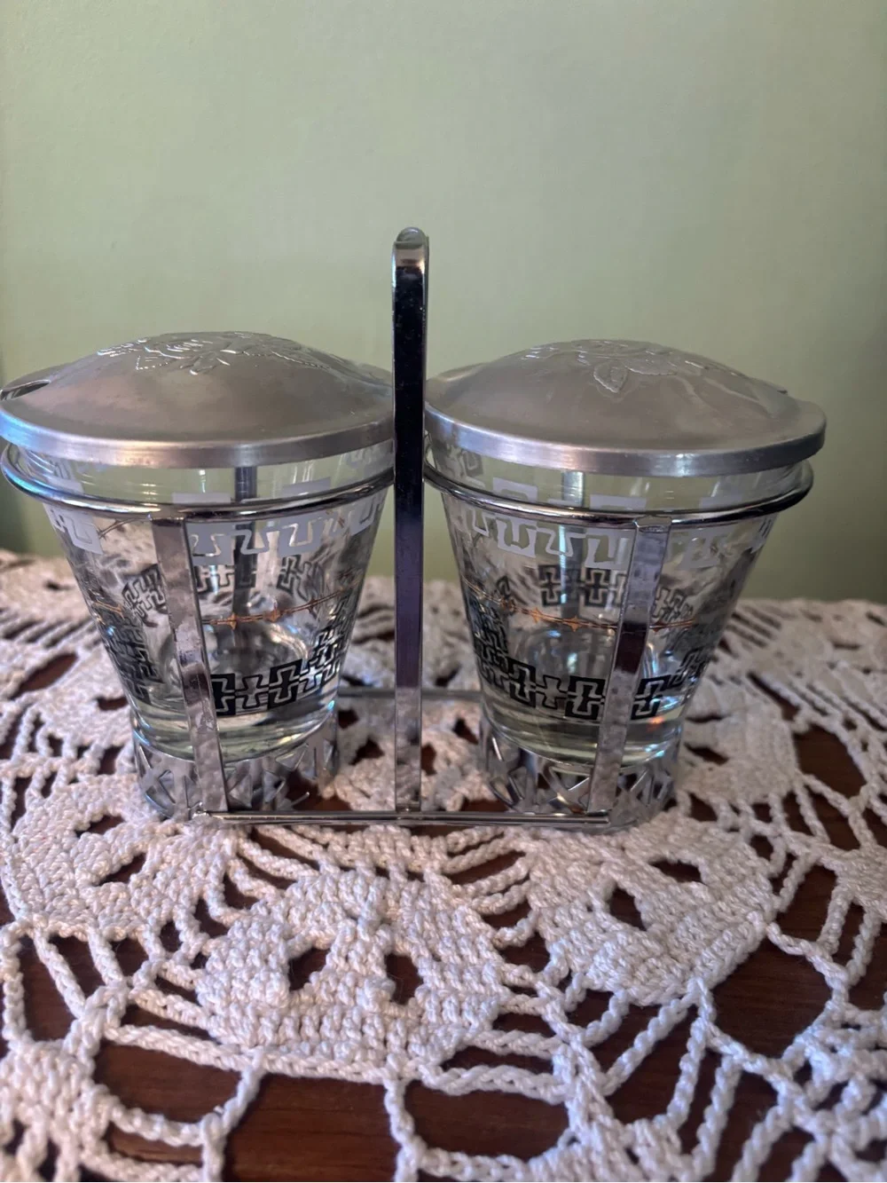 Vintage Libbey Mid Century Modern Chrome & Glass Condiment Caddy Holder Server